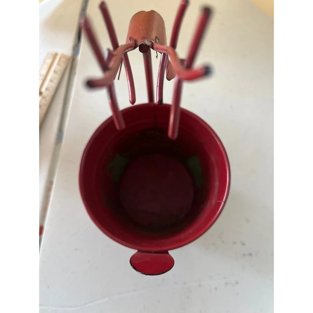 Rustic Red Metal Reindeer Bucket Christmas Holiday Decor Planter Centerpiece